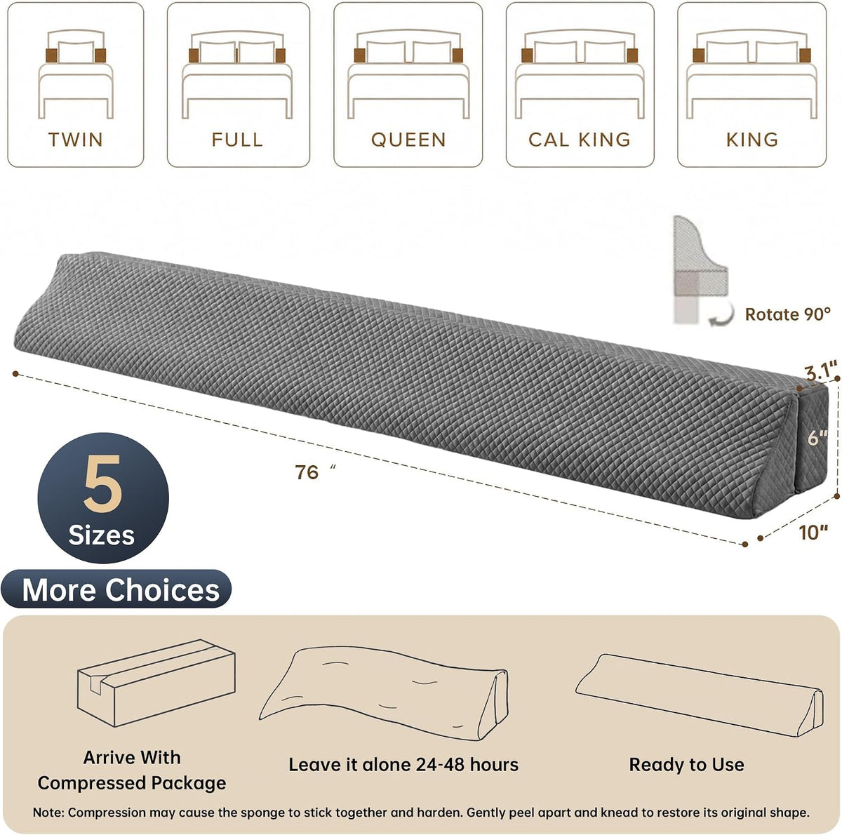 Bed Wedge Gap Filler, Wedge Pillow for Headboard Gap, King Size