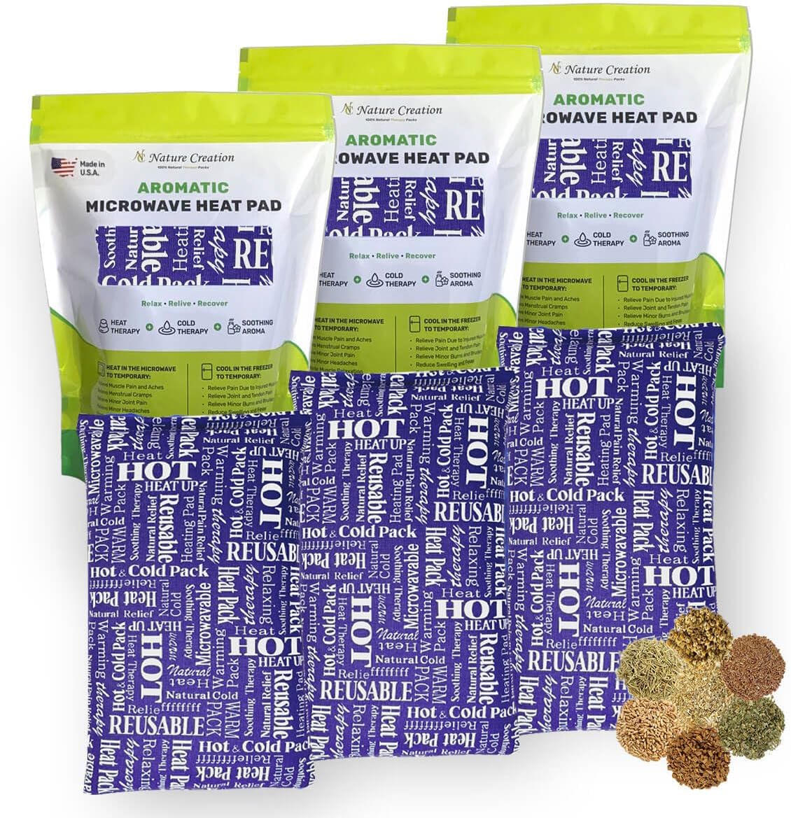 Nature Creation Microwaveable Herbal Heating Pad - Microwave Heating Pad for Neck and Shoulders, Cold & Hot Pack, Heat Pack Warming Pad, Microwavable Heating Pads - Pack of 1 (Lavender Flowers)