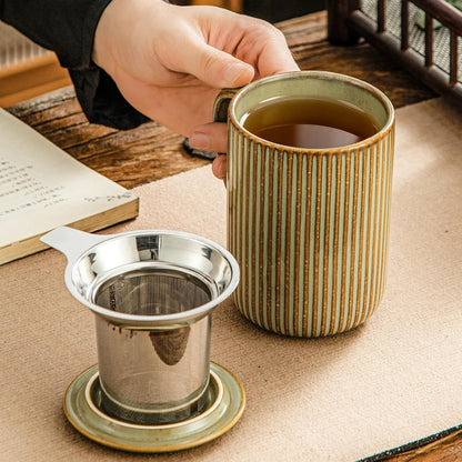 Yundu 15.5oz/470ml Flambe Purple Ceramics Teacups with Infuser and Lid, Loose Leaf Tea Cup