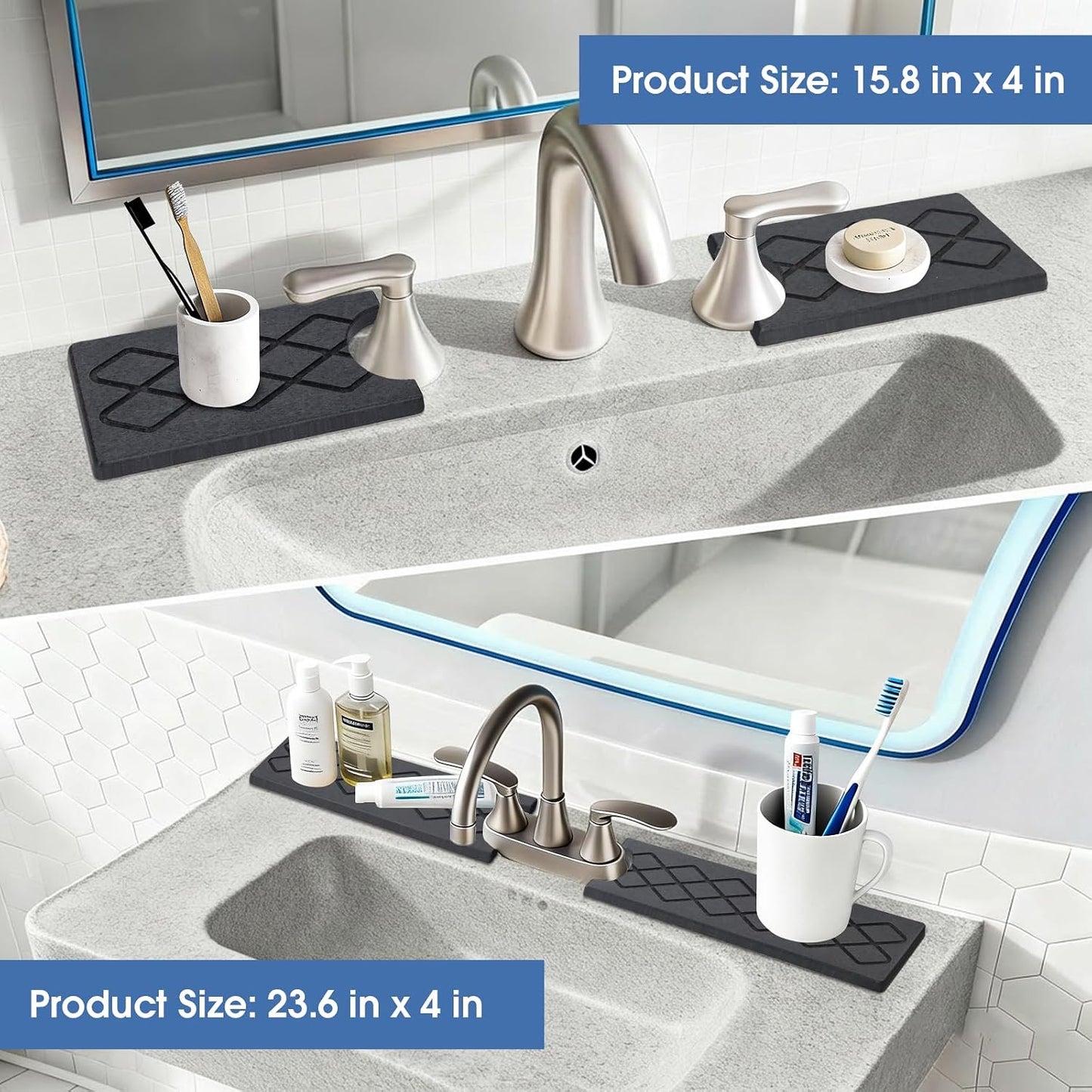 24 Inch Kitchen Sink Splash Guard, Sink Splash Guard Behind Faucet, Silicone Faucet Handle Drip Catcher Tray Mat for Kitchen, Bathroom Counter, Dark Gray, 23.6" x 4"