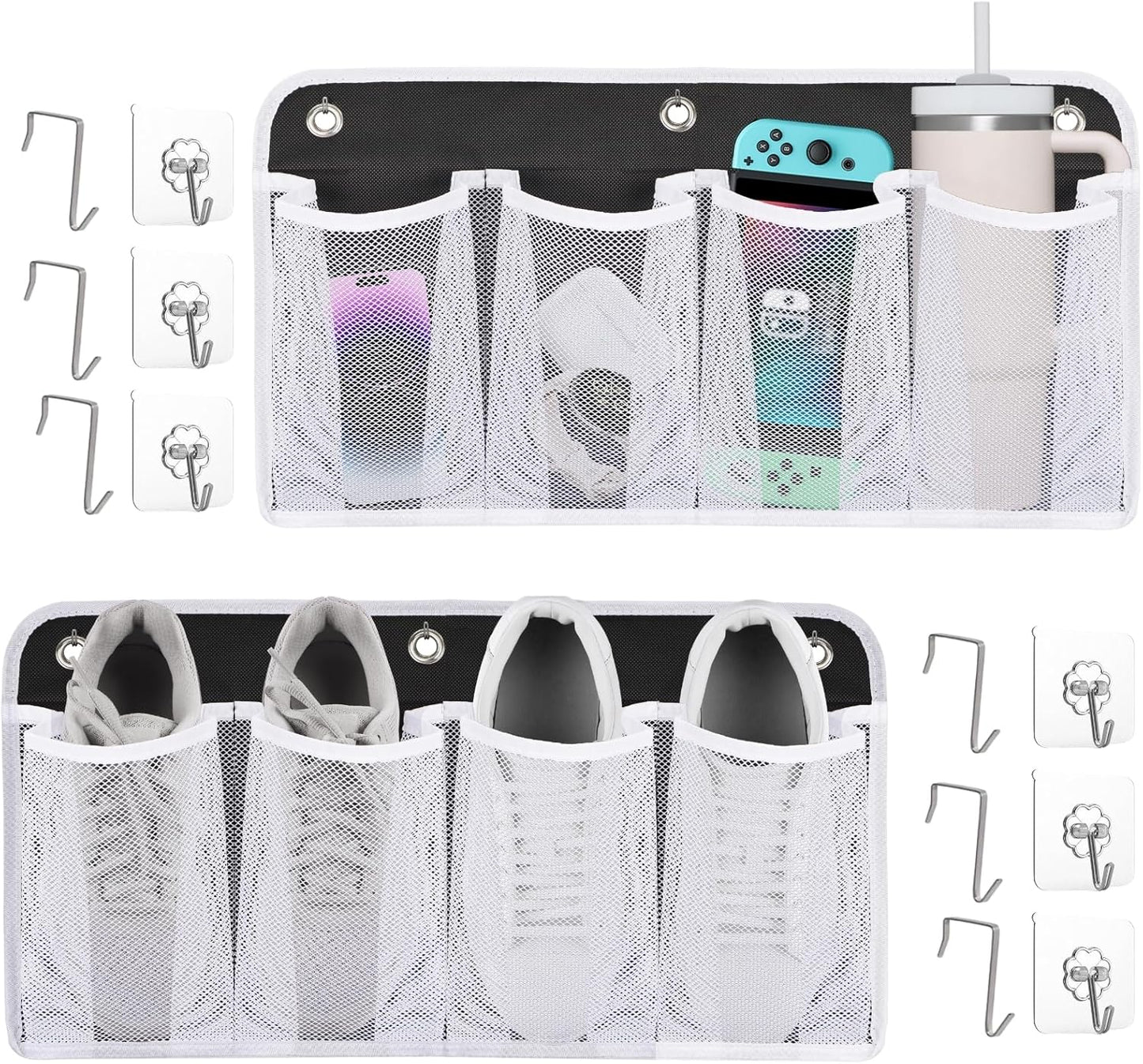 RV Shoe Storage for Bedside - 16 Extra Large Pocket Entryway Shoes Rack | Wall Mounted Bed Hanging Pocket Organizer, Bedside Caddy for Shoes and Tool Accessories, RV & Camper Essentials 2 Pack