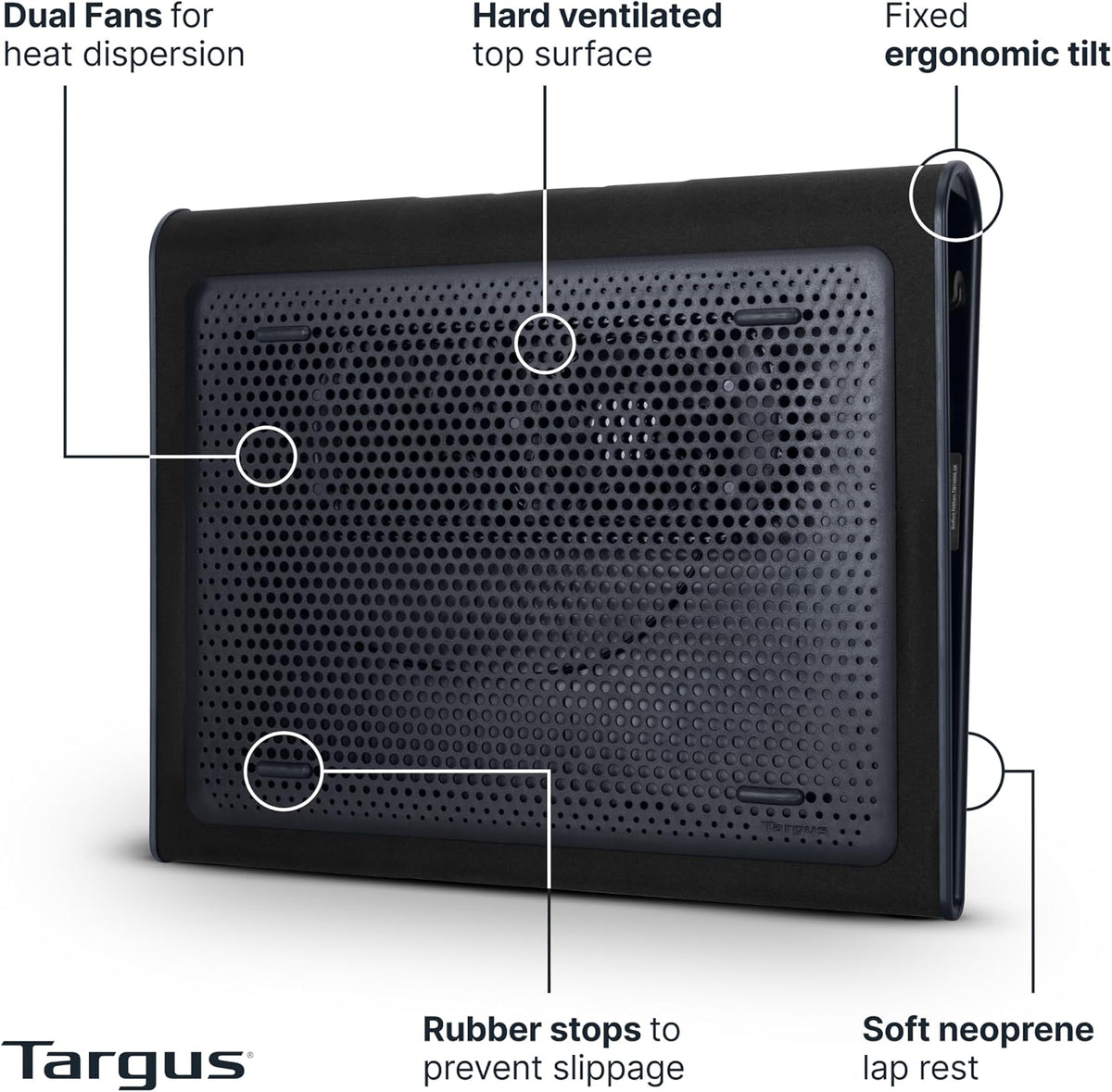 Targus 17 Inch Dual Fan Lap Chill Mat - Soft Neoprene Laptop Cooling Pad for Heat Protection, Fits Most 17" Laptops and Smaller - USB-A Connected Dual Fans for Heat Dispersion (AWE55US)