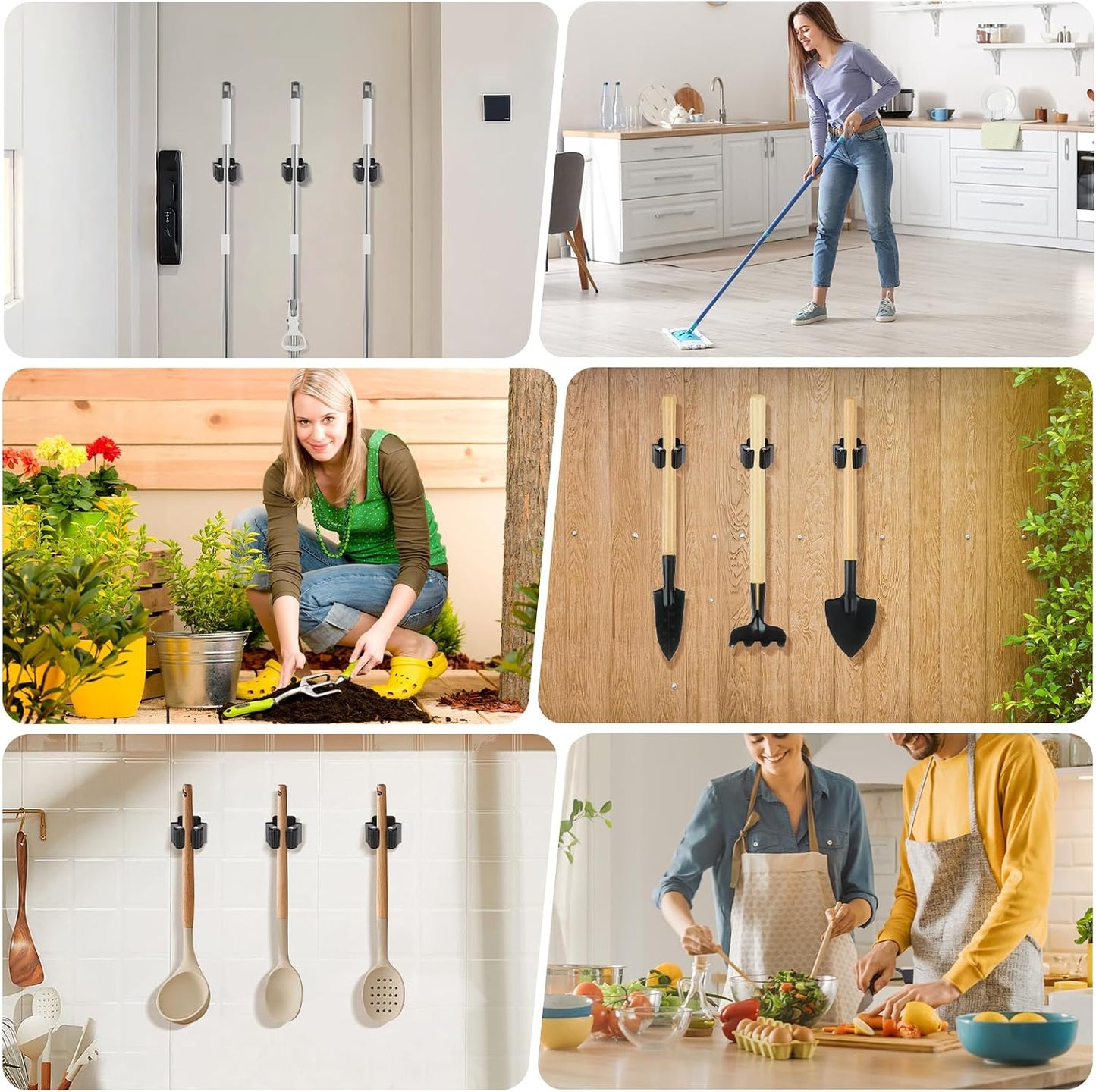 Broom Holder Wall Mount, 4PCS Broom Hanger Wall Mount, Stainless Steel Heavy Duty Mop Holder Broom Mop Hanger Wall with Screws, Garden Outdoor Tool Organizer Rack Broom Hanger (Black)