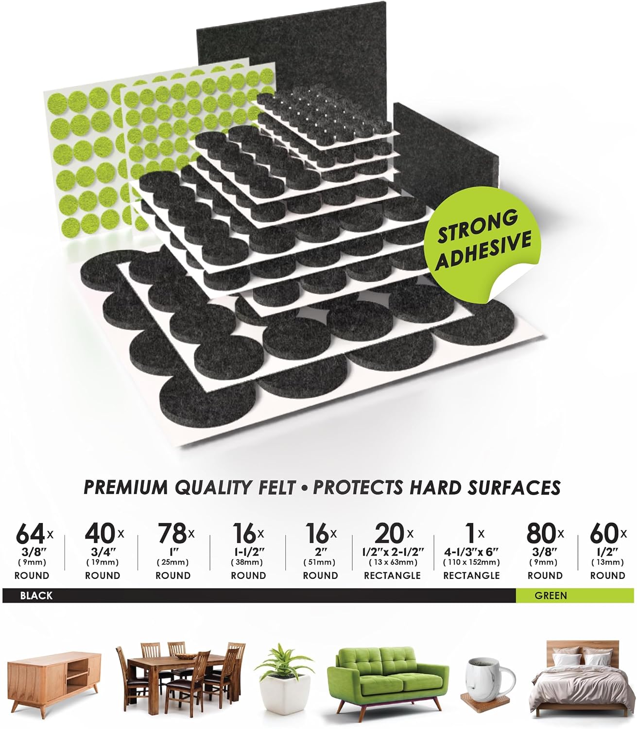 Slipstick Gorilla Felt Furniture Pads (189 Piece Variety Pack) Premium Furniture Pads & Chair Leg Floor Protectors for Hardwood Floors & Hard Surfaces