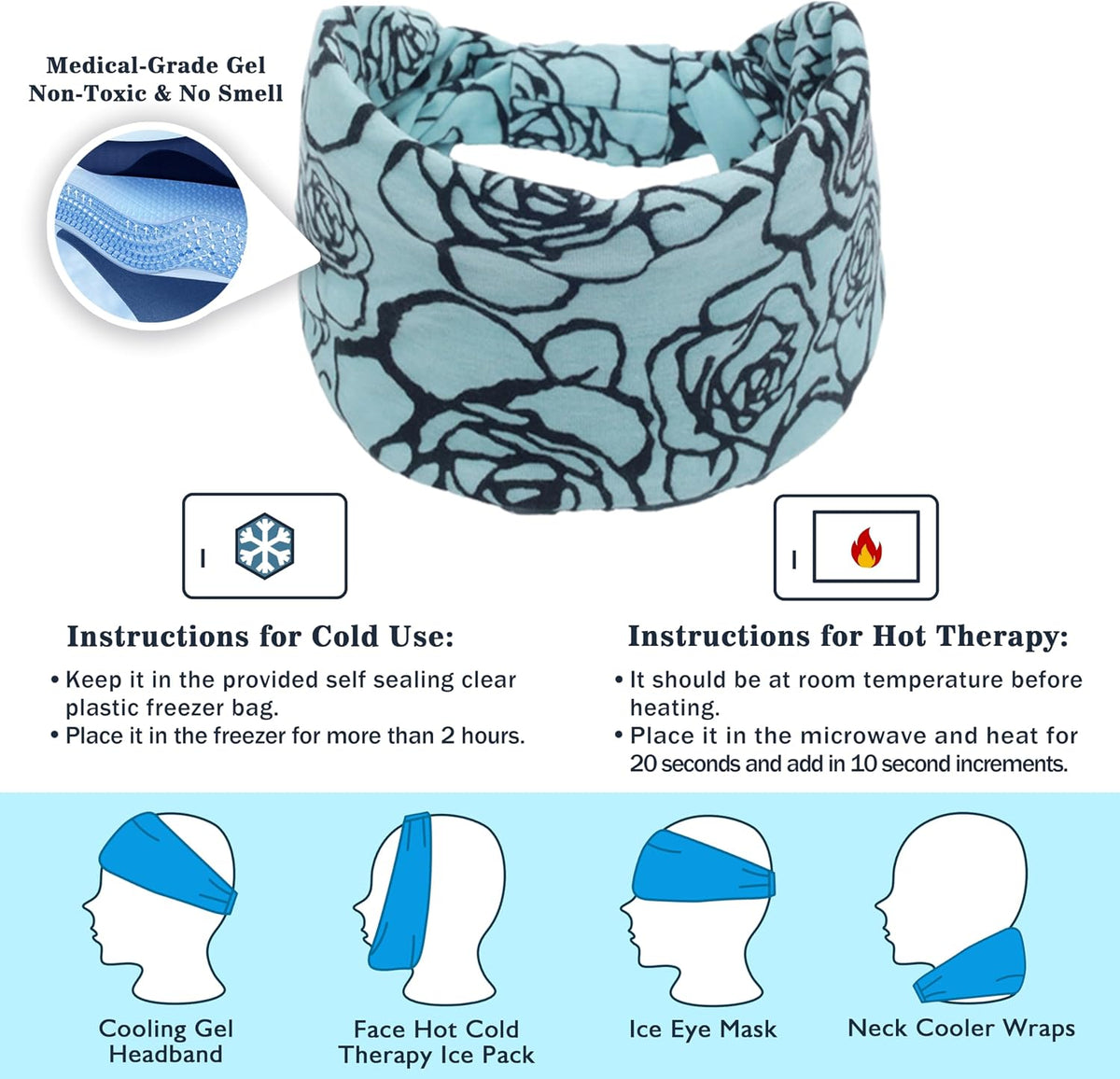 Crimmy Migraine Relief Cap, Headache Ice Pack Headband, Cold Face Eye Mask