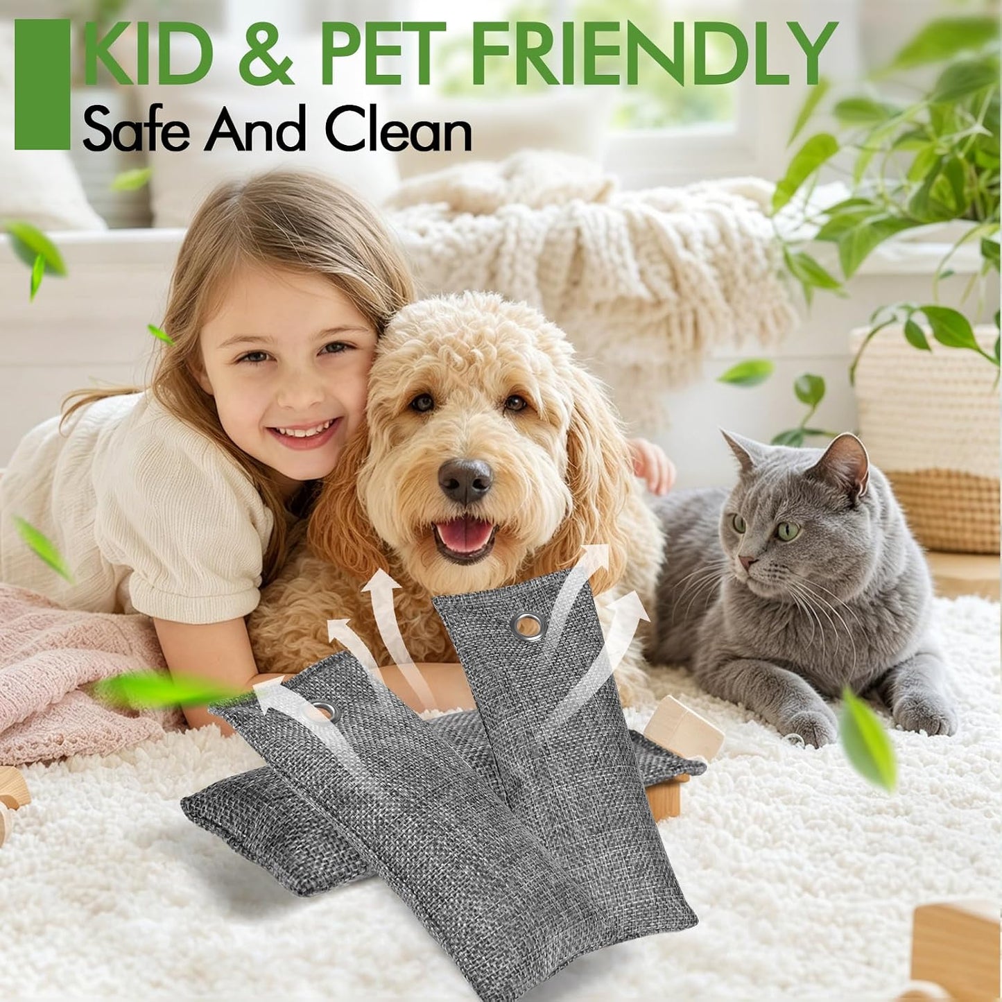 20 Pack Activated Charcoal Odor Absorber with 10 Pcs Hooks, Bamboo Charcoal air purifying Bags (50g/ Each), Shoe Deodorizer Odor Eliminator for Strong Odor, Car, Home, Pet, Closet