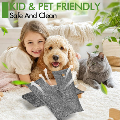 20 Pack Activated Charcoal Odor Absorber with 10 Pcs Hooks, Bamboo Charcoal air purifying Bags (50g/ Each), Shoe Deodorizer Odor Eliminator for Strong Odor, Car, Home, Pet, Closet
