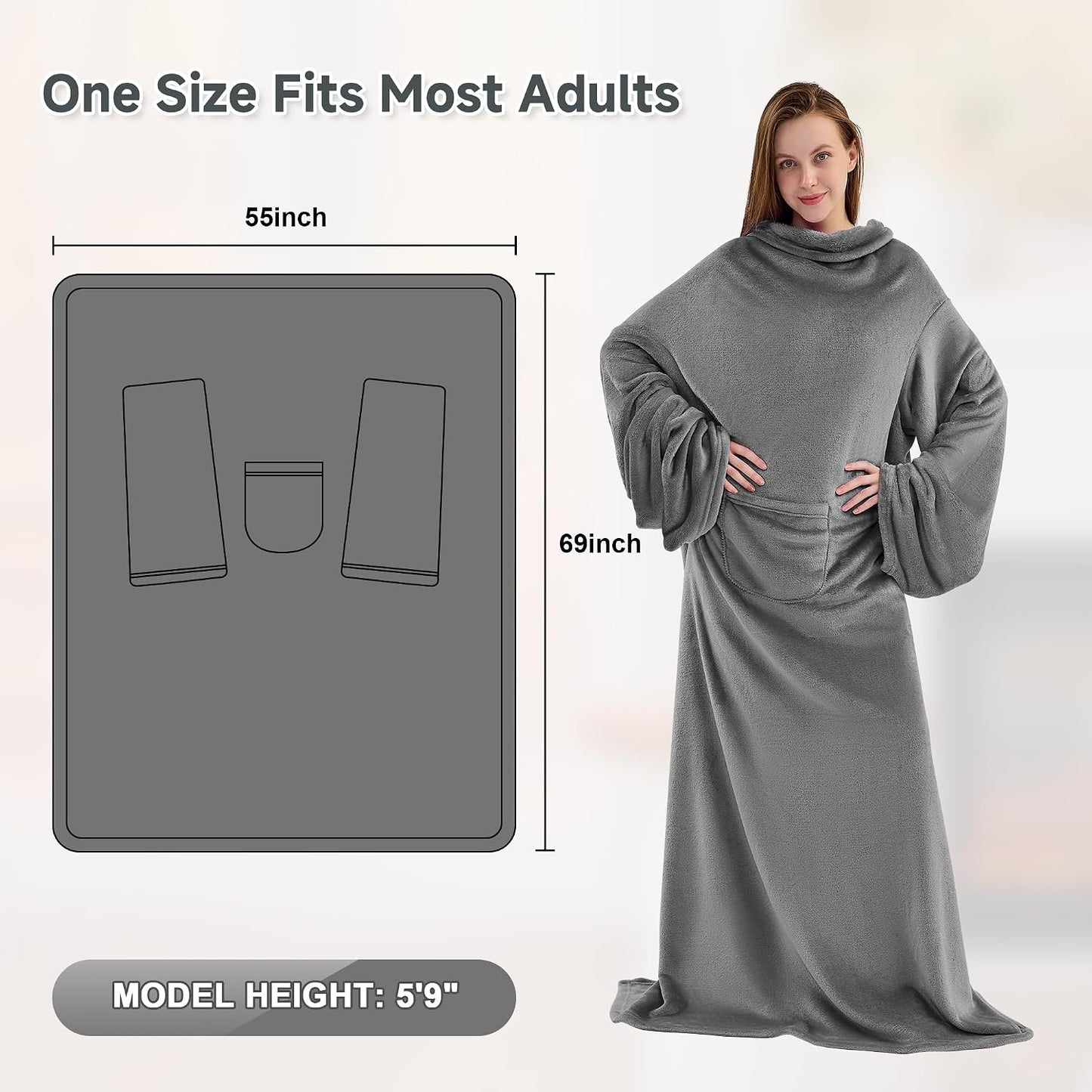 IFNOW Fleece Wearable Blanket with Sleeves, Oversized Snuggle Robe