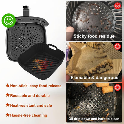 Air Fryer Silicone Liners Square 2 Pack 7.1 Inch Airfryer Liners 4-7 QT Reusable Air Fryer Liners Silicone Pot Oven Liner Baking Tray, Air Fryer Basket Silicone Mat Bowl Air Fryer Accessories Kitchen