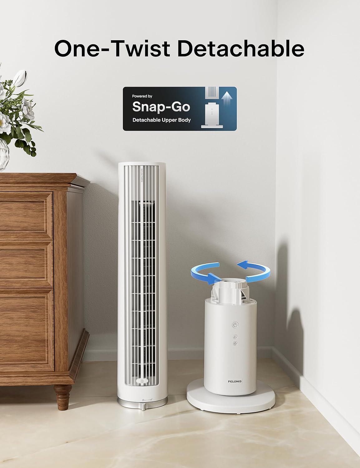 PELONIS 40-Inch Oscillating Tower Fan with Remote for Bedroom, White | Standing Cooling Fan, Washable Design, 2000 CFM, 28ft/s Airflow, 4 Speed, 2 Modes, 90° Oscillation, 23dB Quiet, 7-Hr Timer
