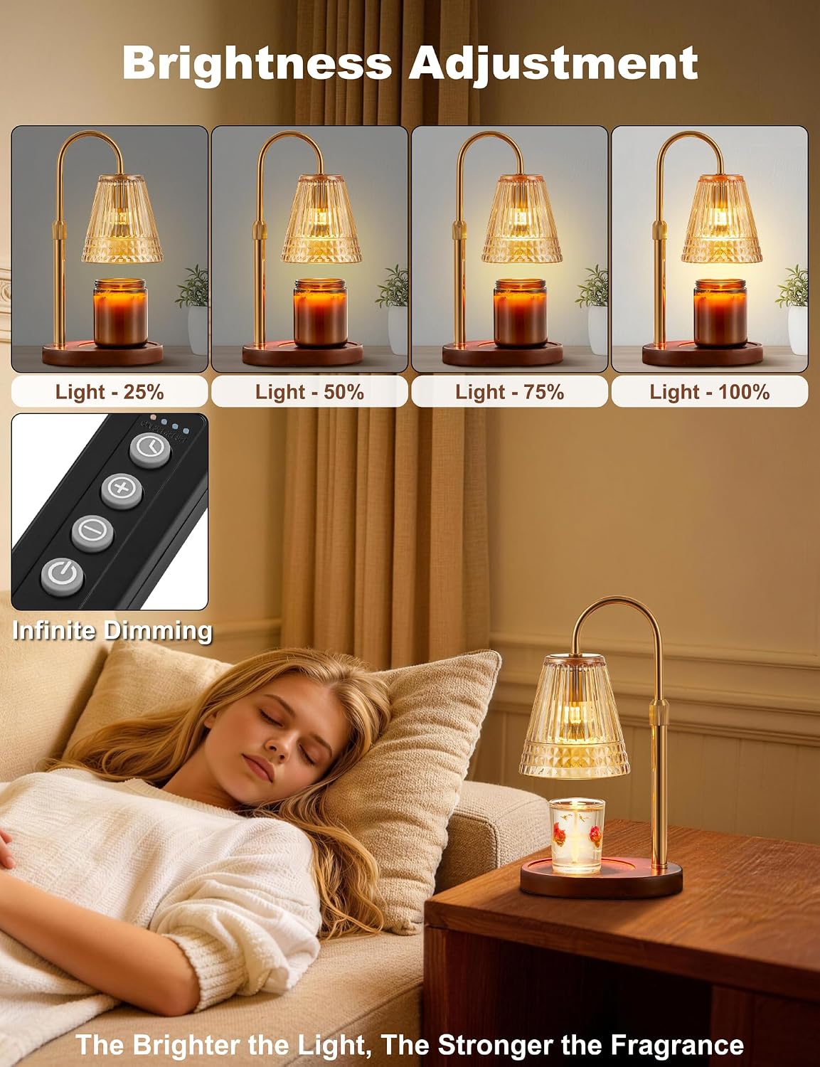 Candle Warmer Lamp with Timer Dimmer, Flameless Candle Warmer for Jar Candles, Height Adjustable Wax Warmer, House Warming Gifts New Home Decor, Birthday Gifts for Women (2 Bulbs Included)