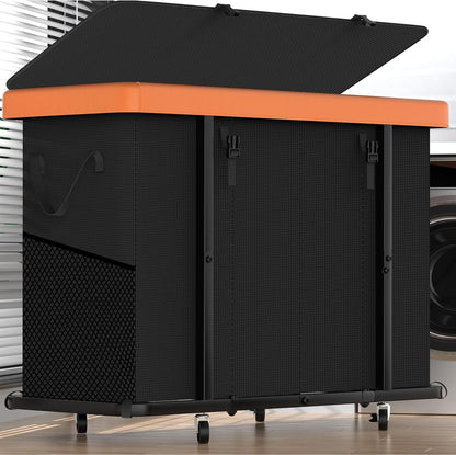 Laundry Hamper with Wheels,150L Leather Patchwork Clothes Hamper Black | Rolling Laundry Basket with Sturdy Metal Frame, Removable Washable Bag,Tall Clothes Sorter for Bedroom, Laundry Room, Dorm