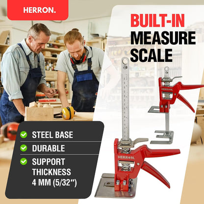 HERRON Labor Saving Arm Jack 2-Pack, 440 lbs Cabinet Lifter, 6 inch Lift | Built-in measuring scale, all-steel construction, one-hand pump operation, for cabinets, doors, drywall and flooring