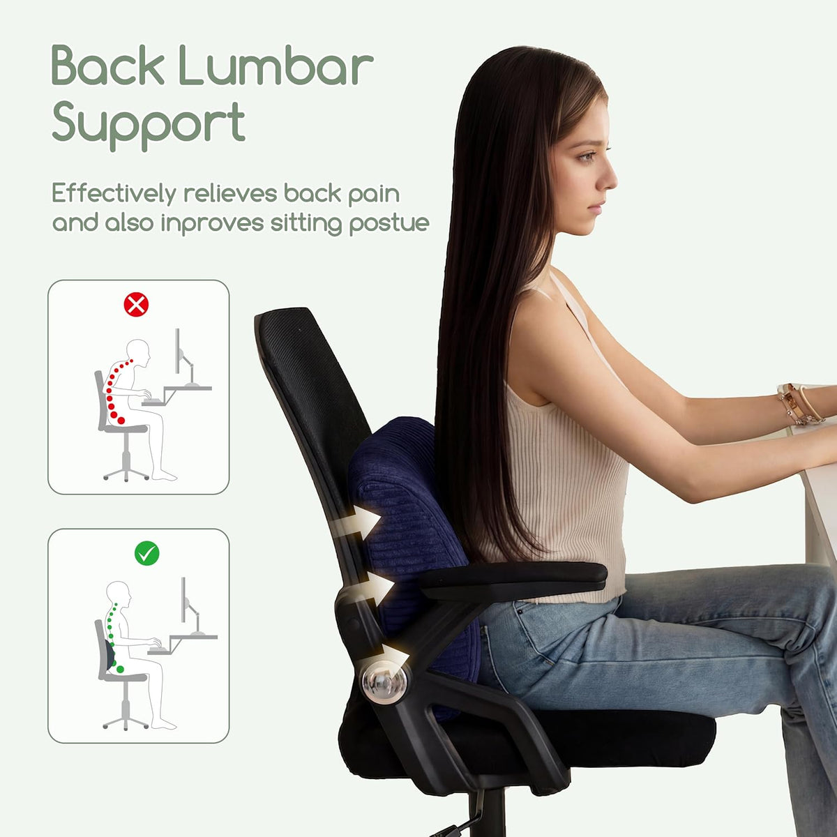 HIGOGOGO Lumbar Support Pillow for Recliner Chair/Accent Chair/Couch, Memory Foam Back Support Cushion for Elderly, Recliner Cushions for Back Rest, Pain Relief, Reading, Washable Cover, Brown