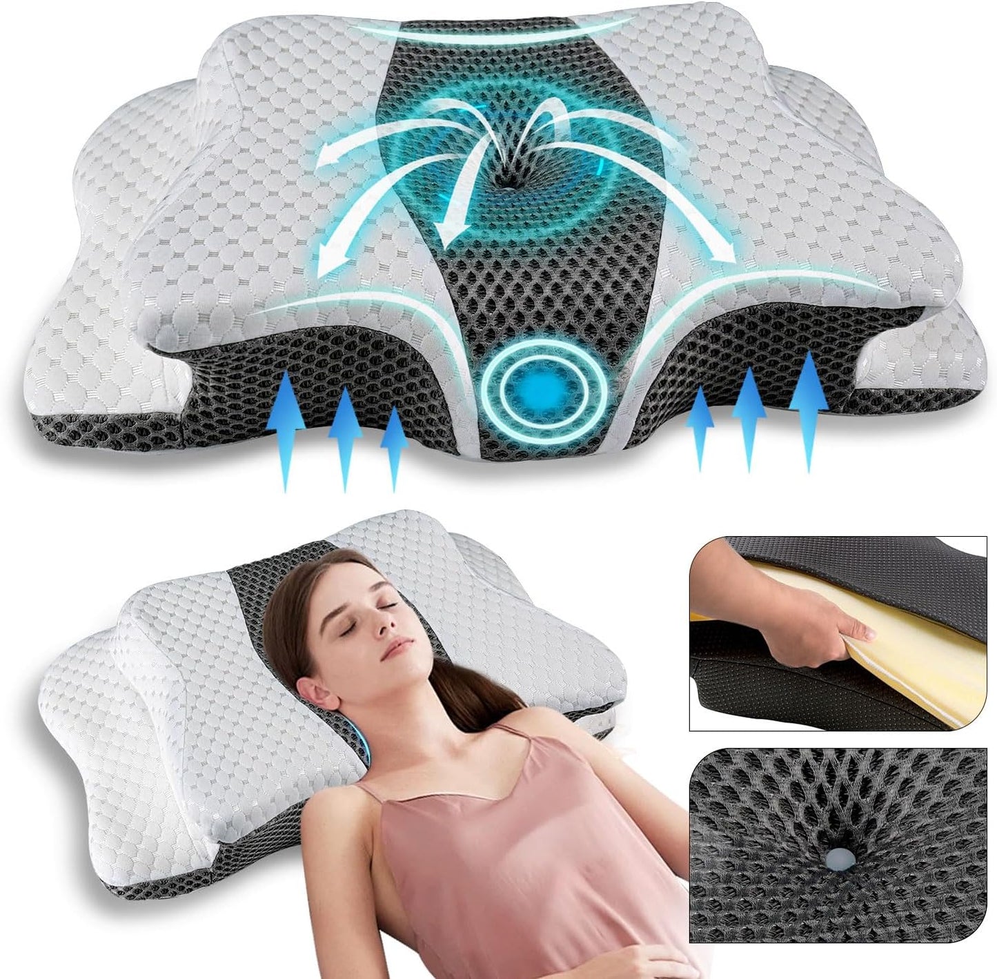 Pain Relief Cervical Pillow for Neck Support, Adjustable Ergonomic Pillow | Cozy Sleeping, Odorless Orthopedic Memory Foam Pillow, Contour Bed Pillow for Side Back Stomach Sleeper