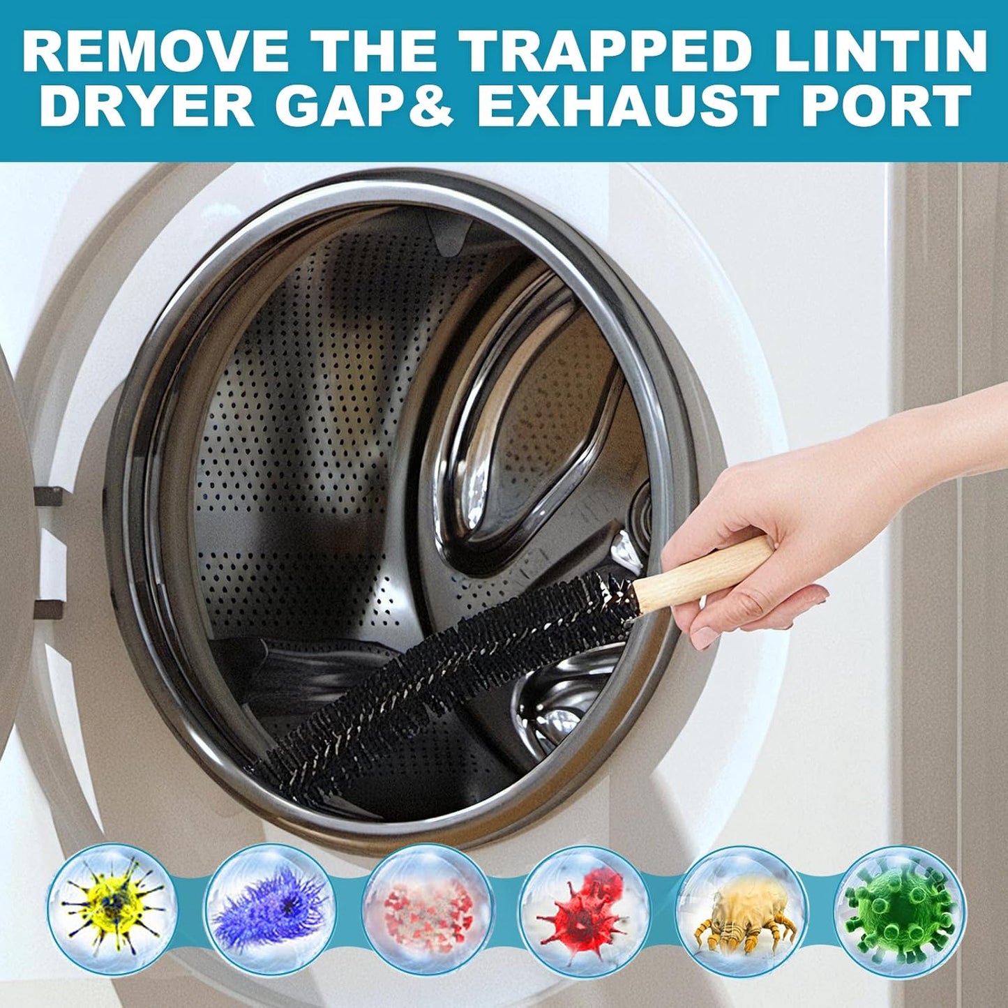 Sealegend 58-Pieces 35-Feet Dryer Vent Cleaner Kit, Dryer Cleaning Tools | Omnidirectional Blue Dryer Lint Vacuum Attachment, Dryer Vent Brush, Clean Hard-to-Reach Areas, Remove Hidden Lint