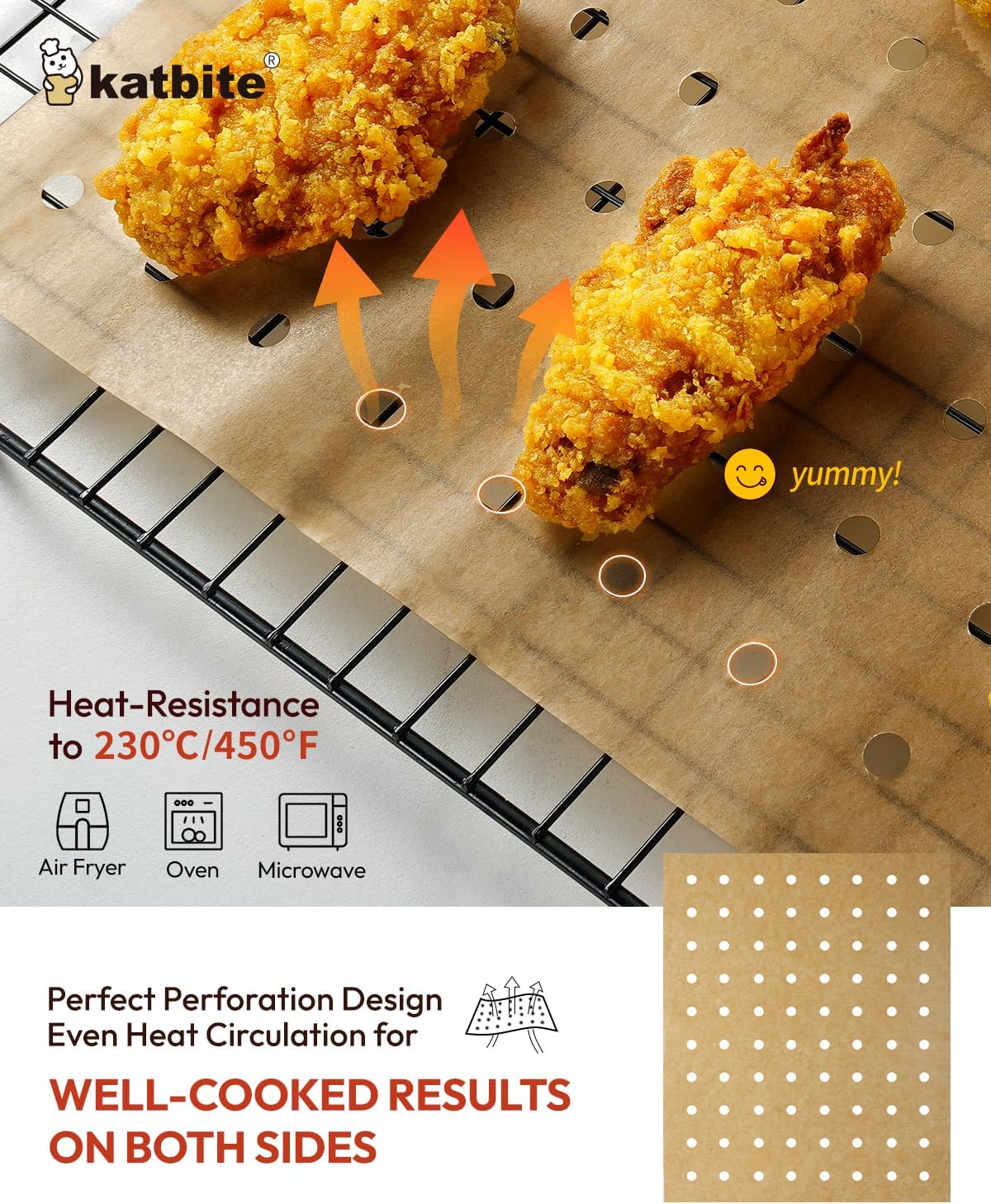 Katbite 160pcs Air Fryer Parchment Paper Liners, Perforated 9x11 Inch | Disposable air fryer paper liners, nonstick perforated for airflow, fit air fryer/toaster oven, Cuisinart & Ninja Foodi