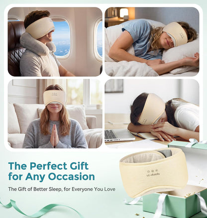LC-dolida Sleep Masks with Bluetooth Headphones, Soft Seaweed Fiber Cotton Bluetooth Sleep Mask, Total Blackout Fully Wrapped Sleep Mask for Side Sleepers, Travel Meditation Gift, Green