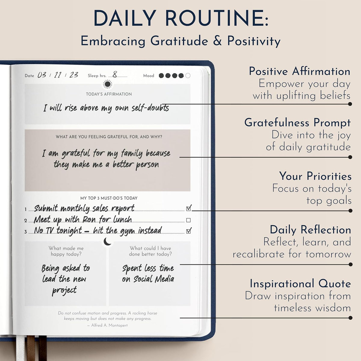 Gratitude Journal for Men, 6-Month Guided Daily Prompts, Fabric Hardcover