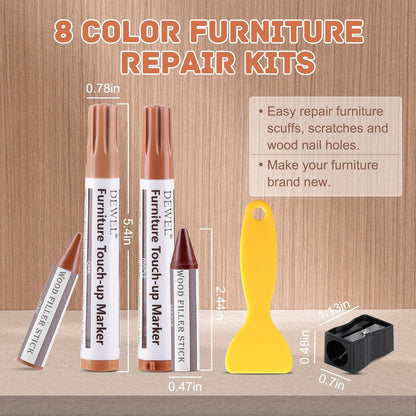DEWEL Wood Furniture Repair Kit, Upgrade Wood Filler, Furniture Touch Up Markers with Wax Sticks, 42 Pcs Floor Touch Up kit for Scratches, Cracks, Hole, Laminate, Table, Bedposts