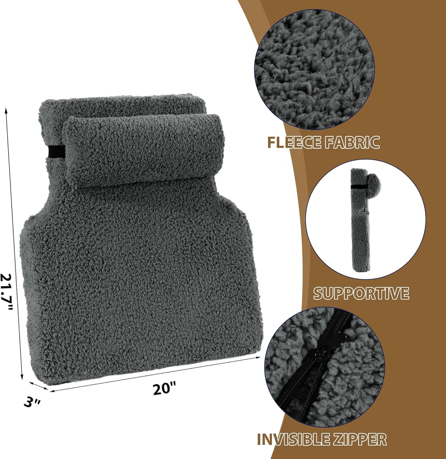 HOMBYS Sherpa Fleece Lumbar Support Pillow with Headrest for Recliner,Memory Foam Recliner Chair Cushion for Back Pain,Big High Back Support for Recliner with Chair Headrest for Elderly (Khaki)