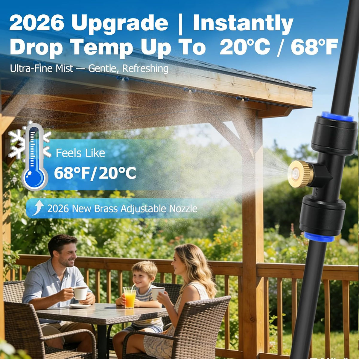 Mellbree Misters for Outside Patio 45FT/14M, Pre-Assembled Misting Cooling System with 12 Brass Nozzles & 3/4" Adapter, Outdoor Mister for Patio, Garden, Greenhouse, Pavilion, Dog House, Chicken Coop
