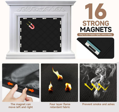 TORRAMI 36" x 28" Magnetic Fireplace Blocker Blanket Cover with Hook and Loop Tapes Save Energy