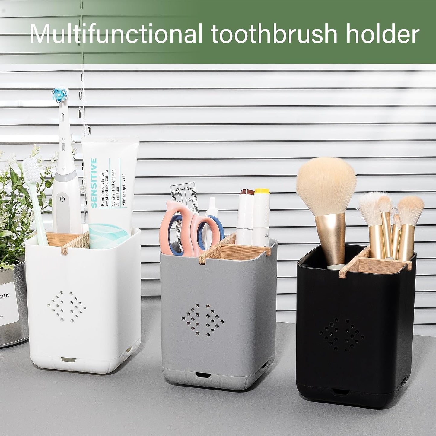 Toothbrush Holders for Bathrooms, Electric Toothbrush Holder, White | Toothbrush and Toothpaste Organizer for Bathroom Countertop, 3 Slot Vanity Storage