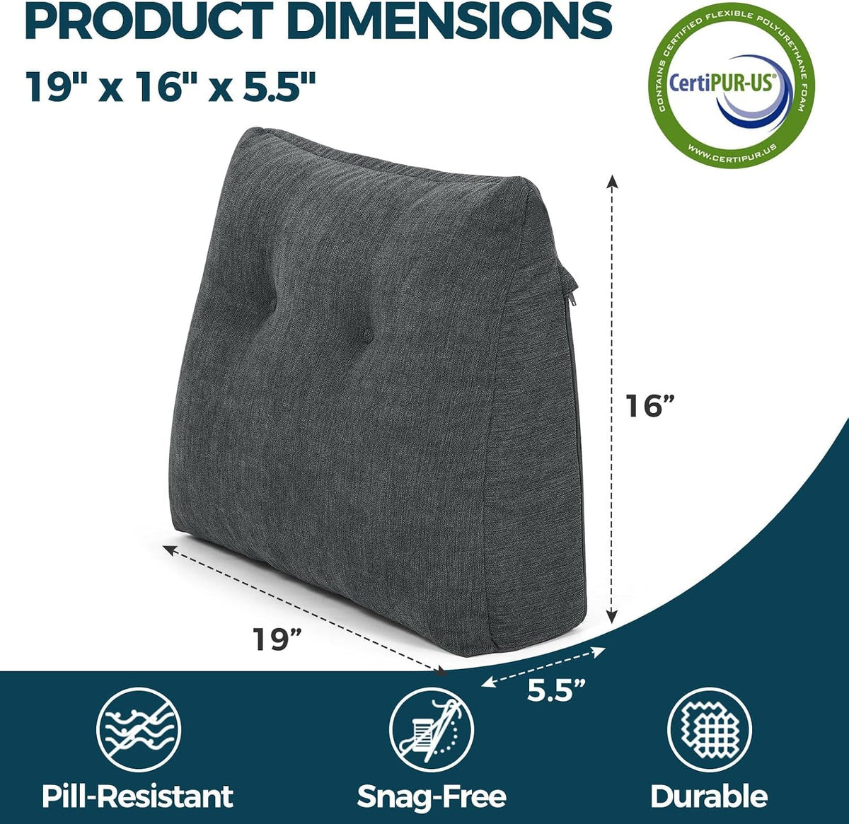 Back Support Pillow for Recliner Soft Dual Layer Lumbar Support Pillow with Shredded Memory Foam Ergonomic Orthopedic Couch Lumbar Cushions for Elderly Lower Back Pain Relief Dark Grey