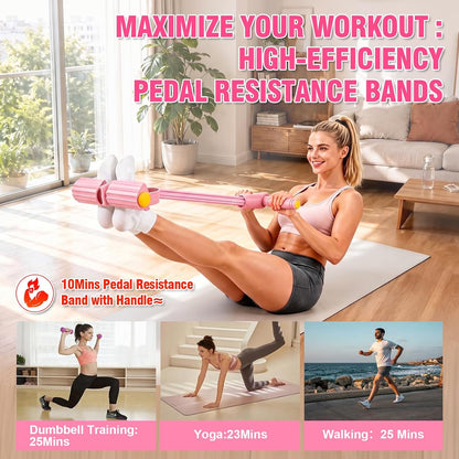 Foot Pedal Resistance Bands with Handles, Multifunction Elastic Yoga Exercise Bands, Home Gym Fitness Equipment for Women & Men to Tone Abs, Core, Legs, Arms, Waist
