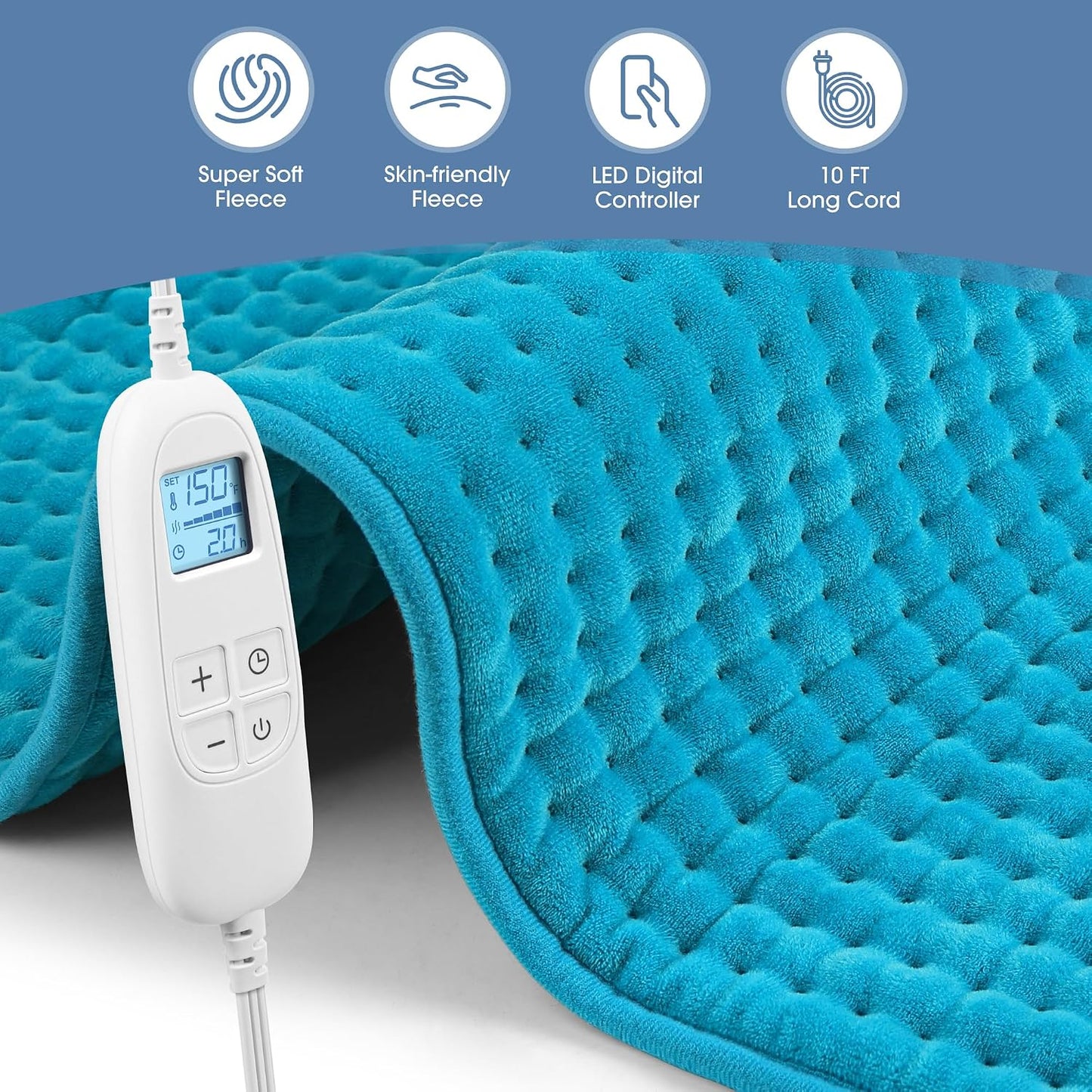 FluffyWarmth Electric Heating Pad for Back, Extra Large 17"x33", Ultra Soft | XXXL for Full Body, Period Cramps, Neck Shoulder Back Pain Relief, 6 Heat Settings 4 Timers Heating Pad, Gifts for Women Men
