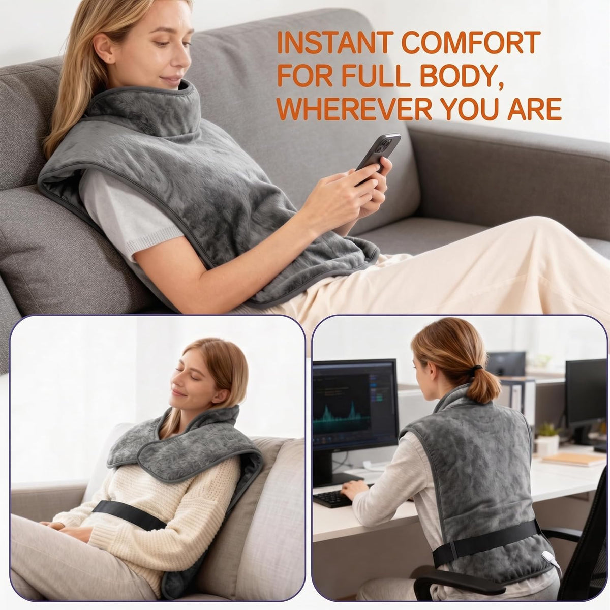 Wearable Heating Pad for Back Neck and Shoulders, Heating Wrap for Pain Relief, Gifts for Mom Grandma Women, Birthday Gifts for Women Men, Gifts for Women, Mothers Day Gifts