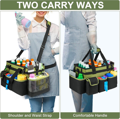 Cleaning Caddy Bag,Large Cleaning Supplies Organizer with Handle for Housekeepers,Purple