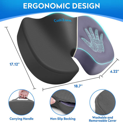 CushZone Seat Cushion Memory Foam Chair Pad for Office & Car, Black
