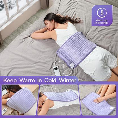 Heating Pad for Period Cramps, Heating Pad for Back/Neck/Shoulder Muscle Pain, 6 Heating&4 Timer Setting, Auto Shut Off, Dry/Moist Heat & Machine Washable, Gray Birthday Christmas Gifts for Women Mom