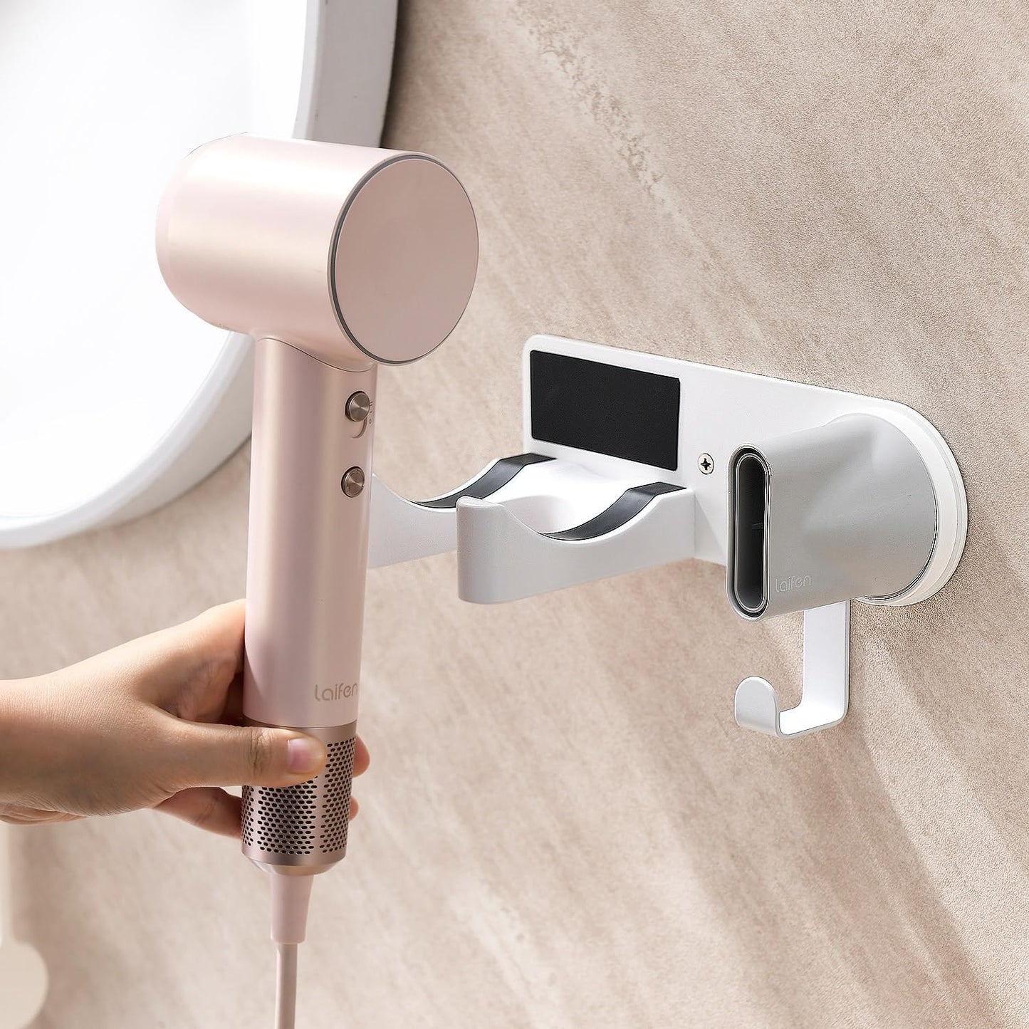 Hot Tools Organizer, Hair Tool Organizer Wall Mount Aluminum Alloy, Space-Saving Curling Iron Holder for Vanity & Bathroom with Stainless Steel Cups White CHOCHOYAH