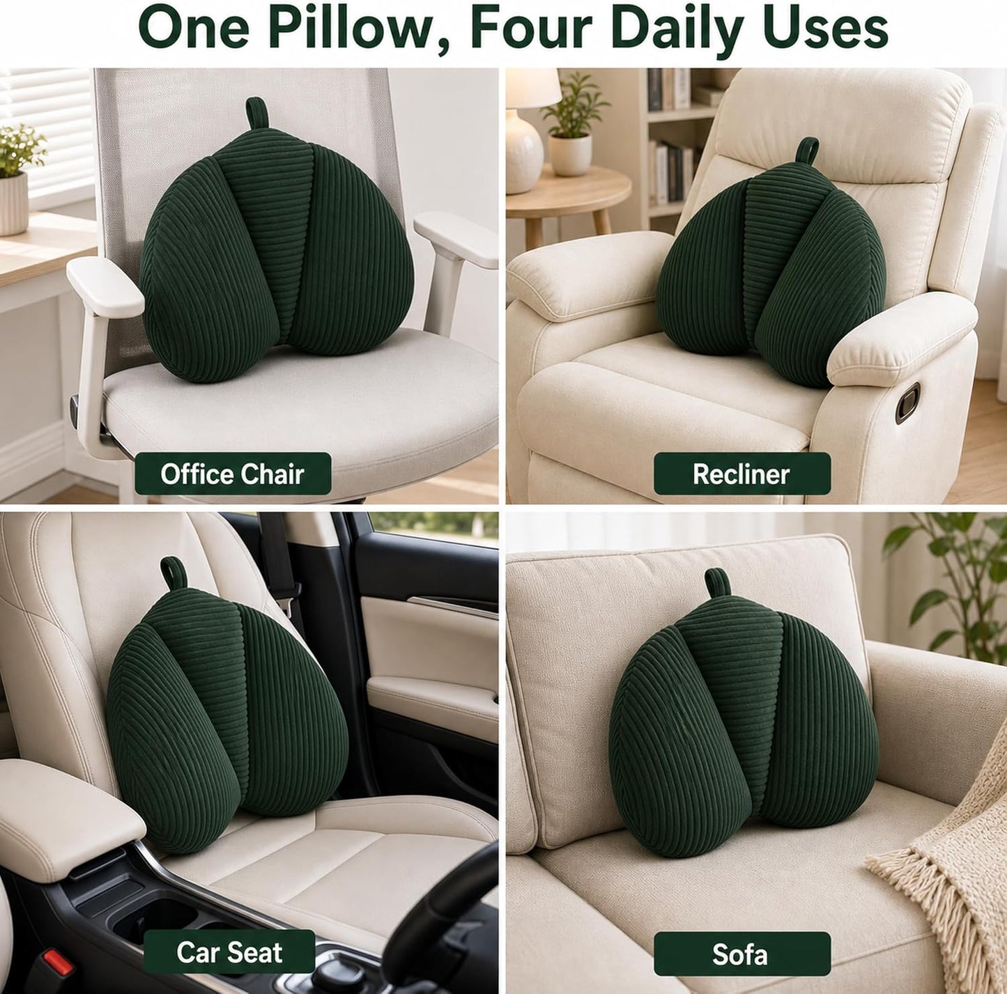 Lumbar Support Pillow for Couch, Back Support Pillow for Chair | Heart-Shape Back Cushion with Shredded Foam for Back Pain Relief & Reading, Lumbar Cushions for Recliner, Car, Black