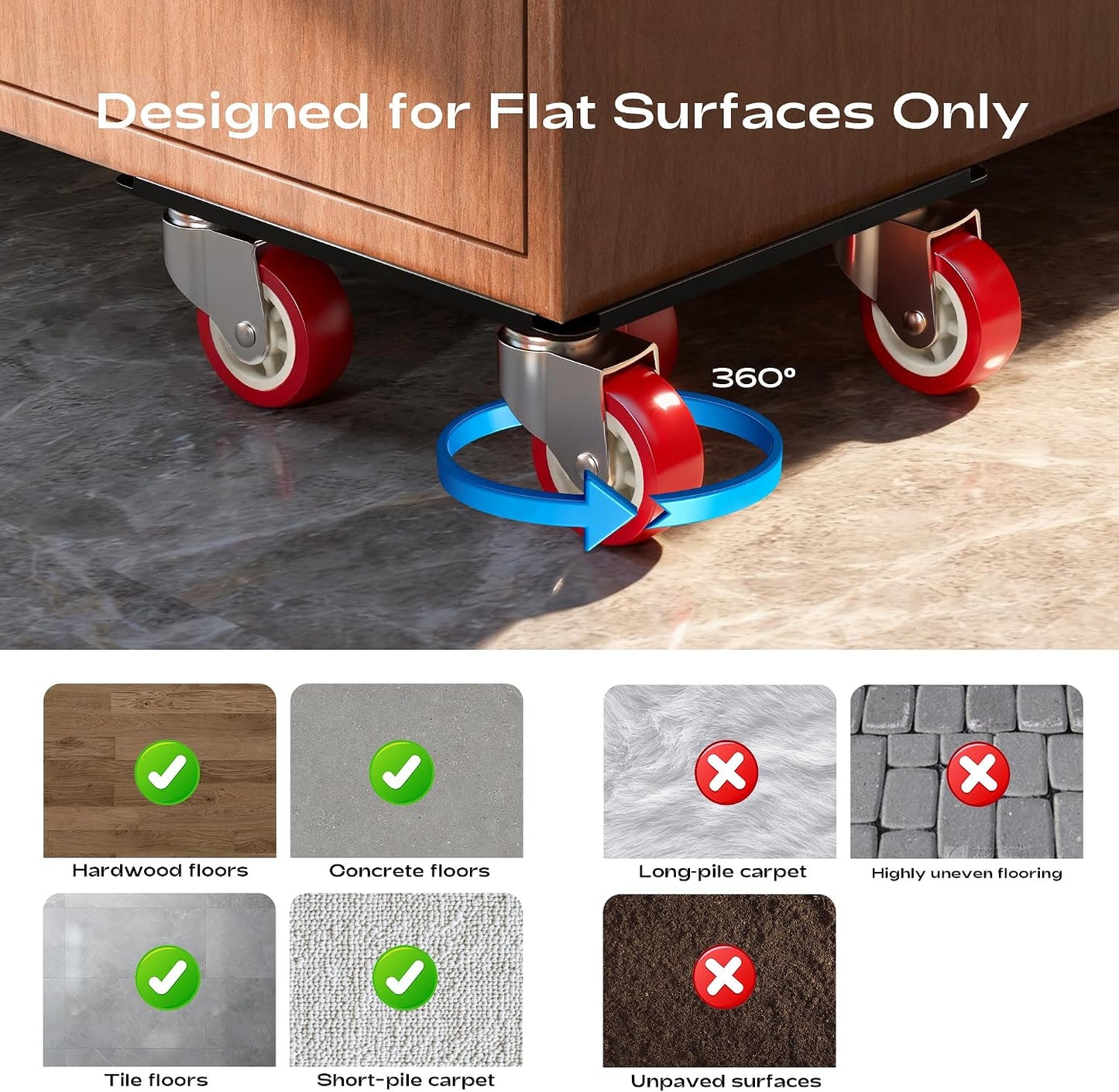 Furniture Dolly with 5 Wheels Heavy Duty Furniture Movers with Wheels Furniture Moving Wheels for Heavy Furniture Dollies Moving Dolly Heavy Duty Furniture Lifter Rollers 2866lbs Load Capacity