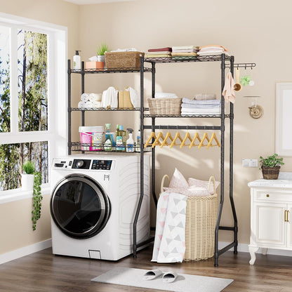 Golpart Laundry Organizer Shelves Over the Washer and Dryer Storage Shelf | Heavy Duty Laundry Room Organization Clothes Drying Rack Adjustable Height Wire Shelving and Wire Basket with Hanger Rod