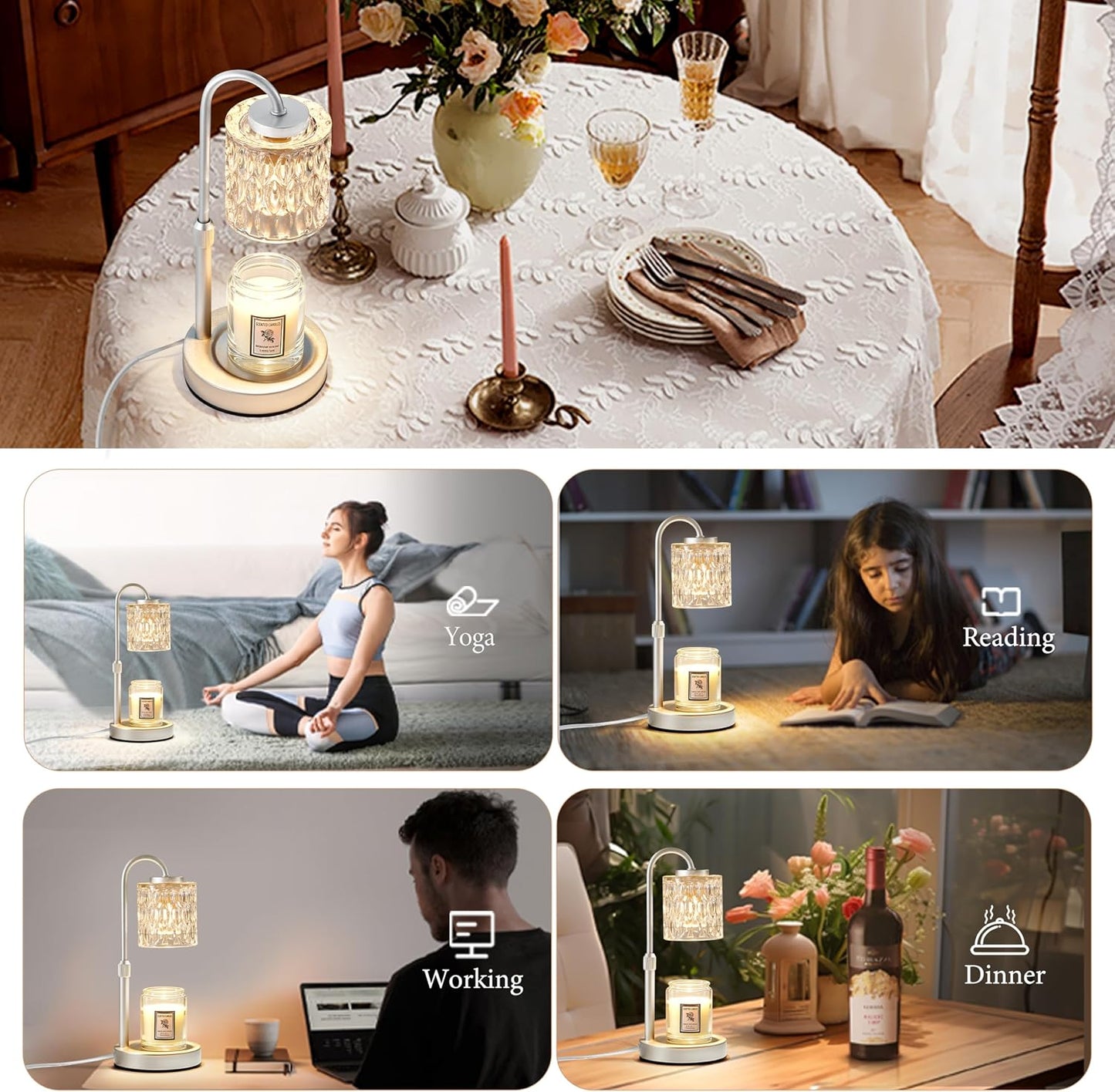 CASTLELIFE Dimmable Candle Warmer Lamp with Timer, Height Adjustable Candle Warmer for Jar Candles, Electric Wax Melt Warmer for Home Decor House Warming Gifts, Birthday Gifts for Women, Black Clear
