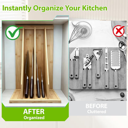 Tray Dividers for Kitchen Cabinets, Cookie Sheet Organizer, 3 Dividers | Bamboo Freestanding Design with 4 Upright Sections for Baking Pans, Cutting Boards, Pot Lids and Baking Sheets