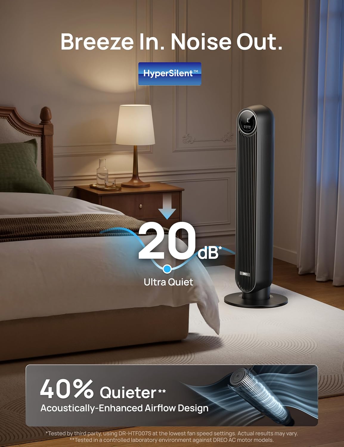 DREO Tower Fan for Bedroom, Upgraded 20dB Quiet Fans that Blow Cold Air | 28ft/s High Velocity, 9 Speeds, 4 Modes, 12H Timer, 90° Oscillating Cooling Standing Fan for Indoor Home Office, 42 inch