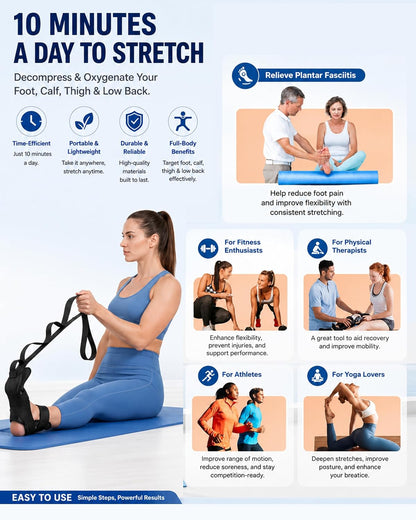 Foot & Calf Stretcher for Plantar Fasciitis Relief, Adjustable Stretching Strap & Foot Rocker Combo for Achilles Tendon, Heel Pain, Hamstring & Muscle Recovery – Physical Therapy Stretching Device for Home Use