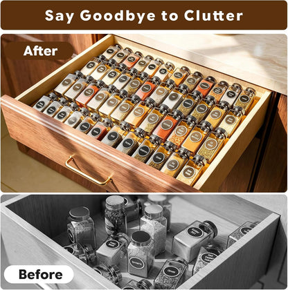 Simple Trending 4-Tier Expandable Bamboo Spice Drawer Organizer | Drawer Seasoning Storage Insert, Kitchen Spice Rack for Cabinet, Countertop (Jars not included, From 12.25" to 21.65" Wide)