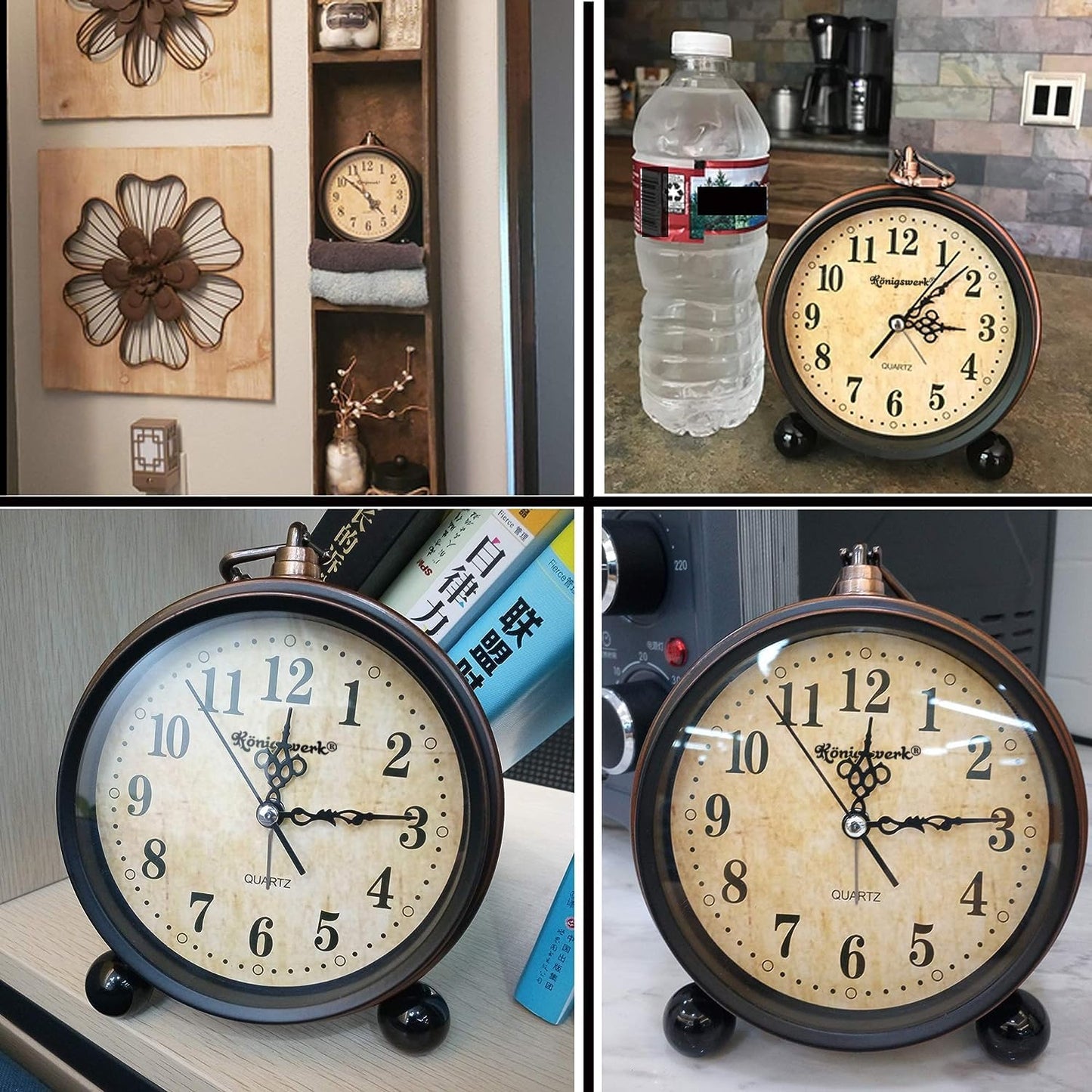 Vintage Analog Alarm Clock | Classic Small 5.25 inch Silent Desk Clock Night Light Battery Operated Table Bedroom