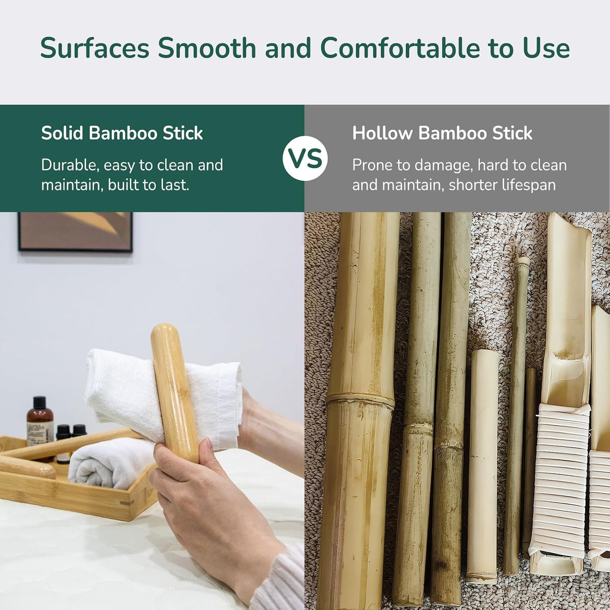 2 PCS Solid Bamboo Massage Stick Sets Warm Bamboo Therapy Massage Tools for Full Body Use at Home/Professional Massage Studio