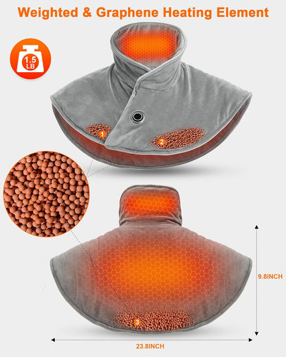 Graphene Cordless Neck Heating Pad for Pain Relief, Portable USB Electric Heating Pad with Battery & Weighted, Auto-Off, Grey