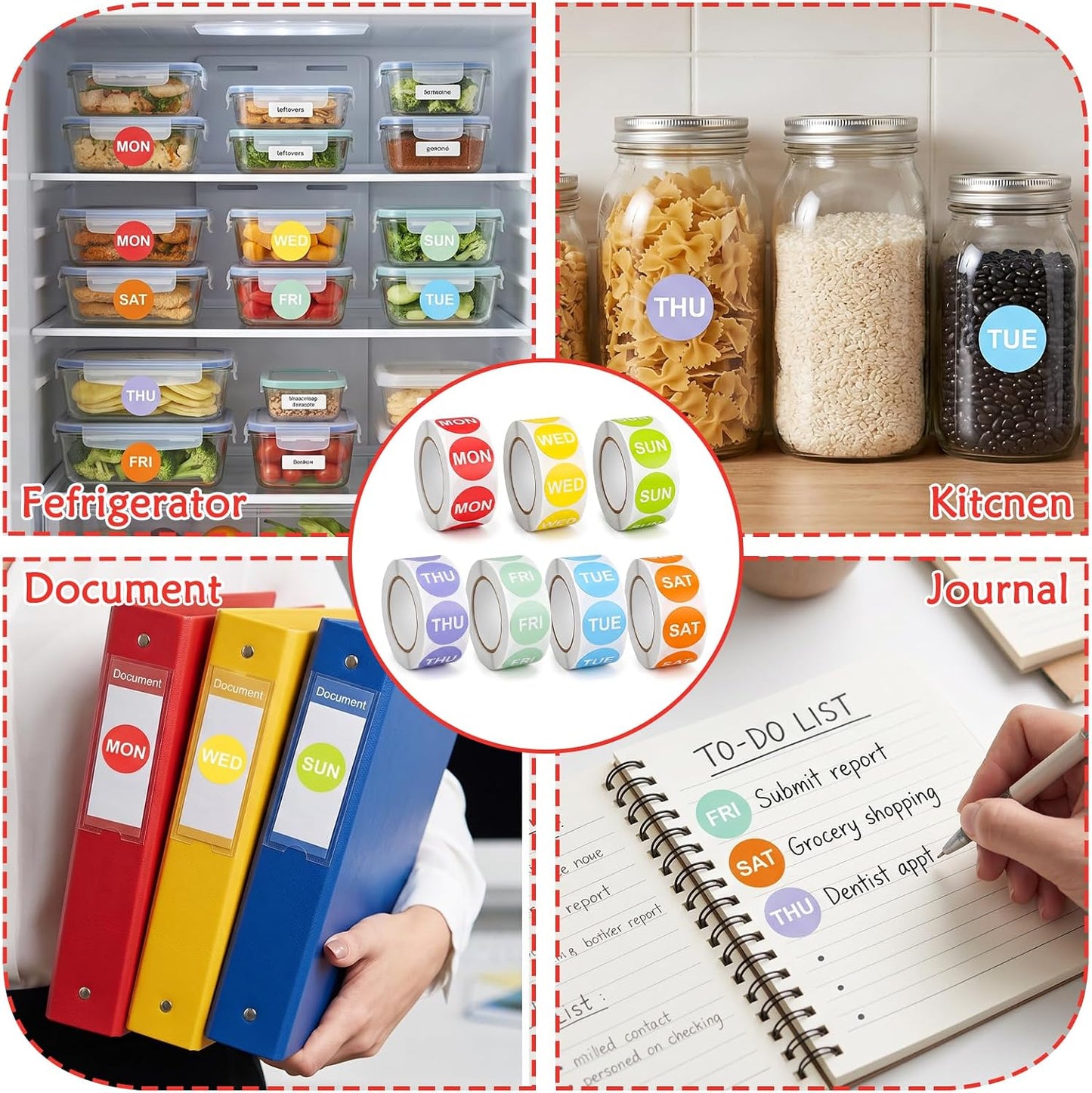 10500PCS 7 Days of The Week Labels for Restaurant Kitchen Container | 1"Round Day Dot Food Rotation Labels Color Coding Dot Round Self Adhesive Date Dot Sticker