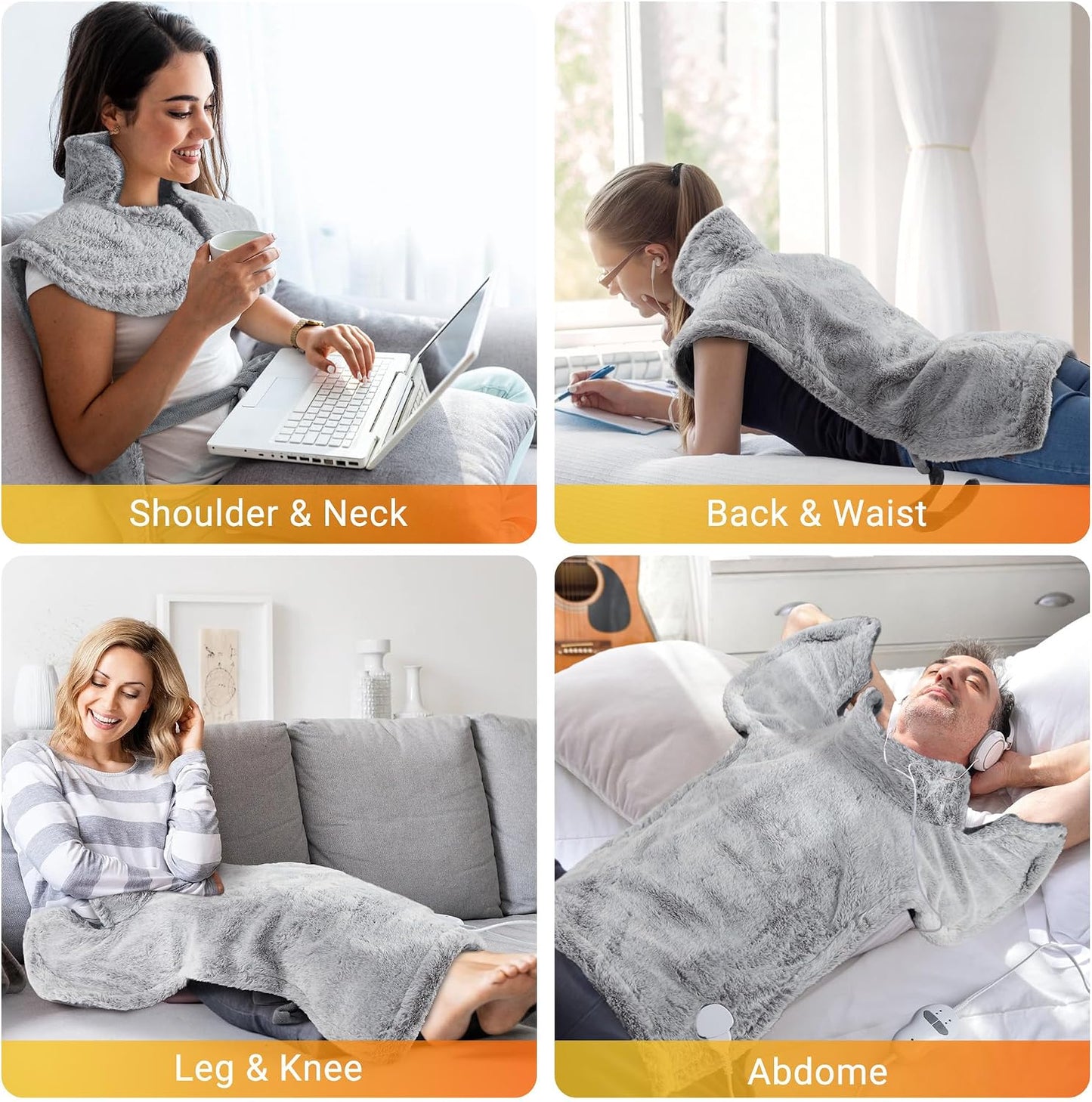 Massaging Heating Pad for Neck and Shoulders and Back Pain Relief | 24 x 35" Large Electric Heating Pad with 4 Vibration Motors, 2 Heat Levels, 4 Massage Modes, Auto Shut-Off, Wearable Design
