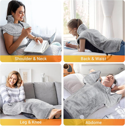 Massaging Heating Pad for Neck and Shoulders and Back Pain Relief | 24 x 35" Large Electric Heating Pad with 4 Vibration Motors, 2 Heat Levels, 4 Massage Modes, Auto Shut-Off, Wearable Design